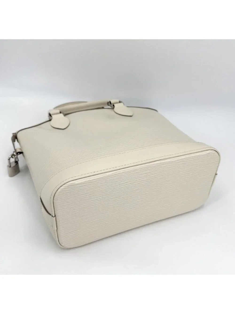Louis Vuitton Tote Lockit PM Handbag Epi Leather Ivory Silver